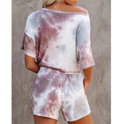Women Tie-dye Printed Short Sleeve Two-piece Set Household Clothing