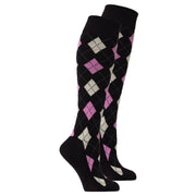 Women's Natural Black Argyle Knee High Socks