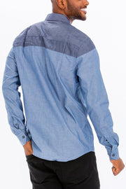 TWO TONE LONG SLEEVE BUTTON DOWN