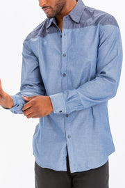 TWO TONE LONG SLEEVE BUTTON DOWN