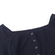 Long Sleeve Bodysuit Autumn Womne Slim Button Rib Knit Cotton Solid