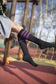 Women's Black Plum Stripe Knee High Socks