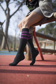Women's Black Plum Stripe Knee High Socks