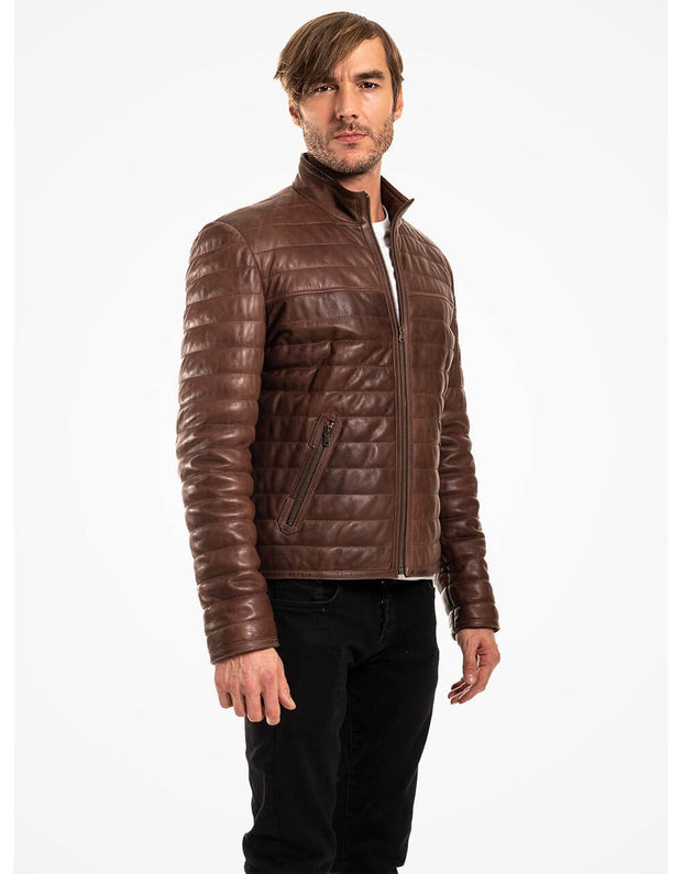 Brown Leather Biker Jacket For Men