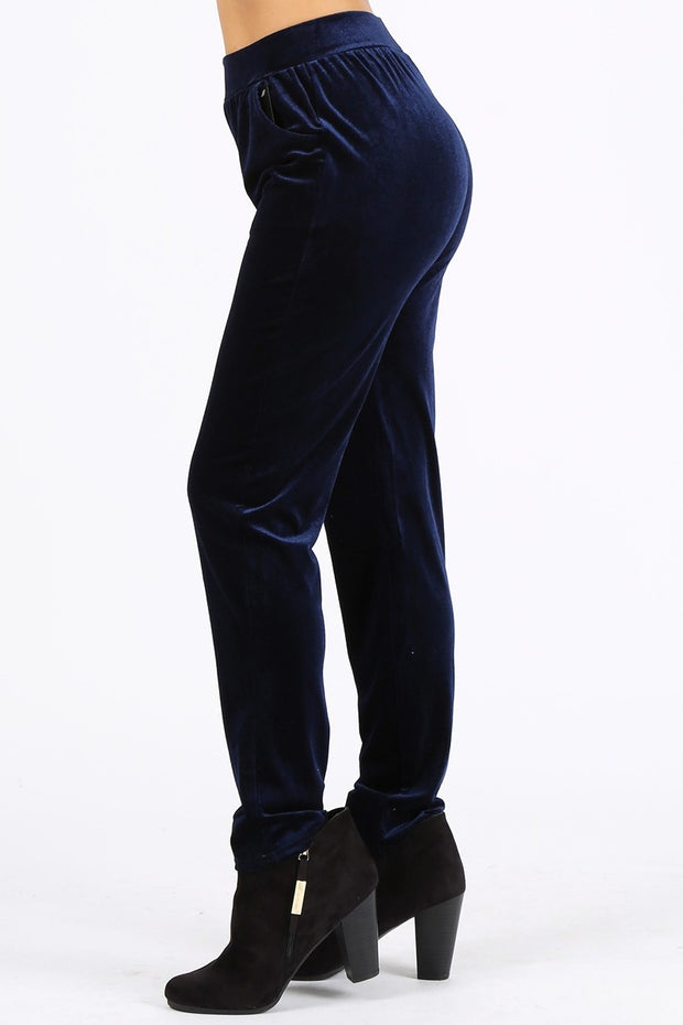9453.Velvet slim fit sweatpants, elastic waist, side pocket details.
