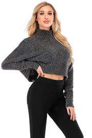 Women's Loose Fit Mock Neck Crop Pullover Sweater