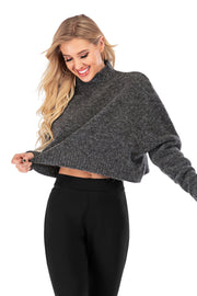 Women's Loose Fit Mock Neck Crop Pullover Sweater